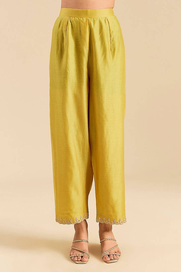 Powder Yellow Chanderi Marori Work Kurta Set by SURBHI SHAH at Pernia's Pop Up Shop