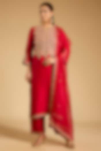 Maroon Chanderi Marori Work Kurta Set by SURBHI SHAH at Pernia's Pop Up Shop