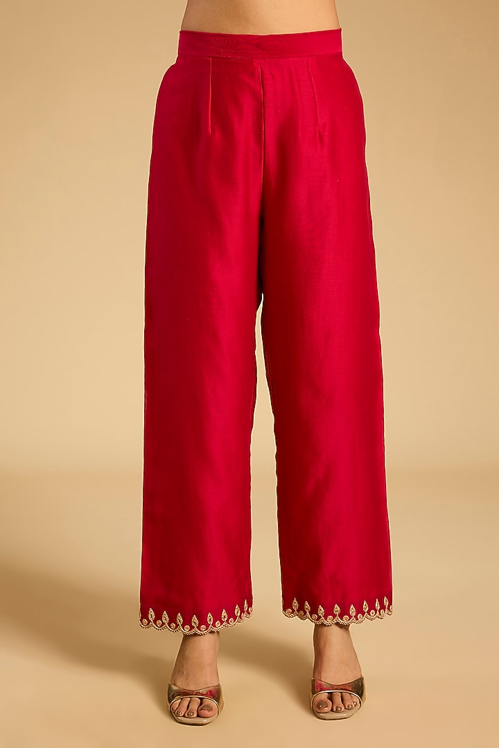 Maroon Chanderi Marori Work Kurta Set by SURBHI SHAH at Pernia's Pop Up Shop