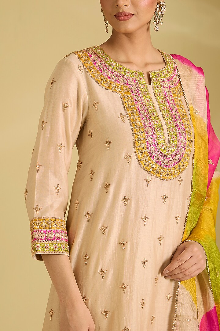 Pearl White Chanderi Marori Work Kurta Set by Surbhi Shah at Pernia's Pop Up Shop