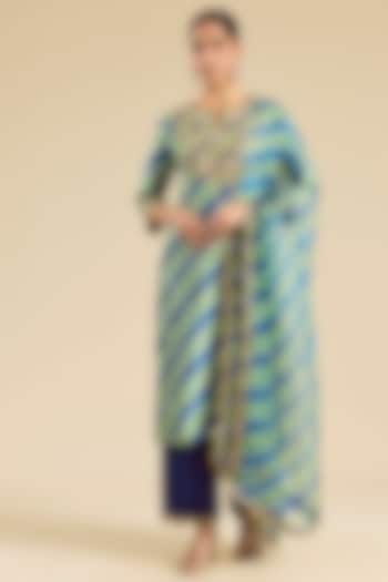 Green & Blue Spun Silk Pearl Work Kurta Set by SURBHI SHAH at Pernia's Pop Up Shop