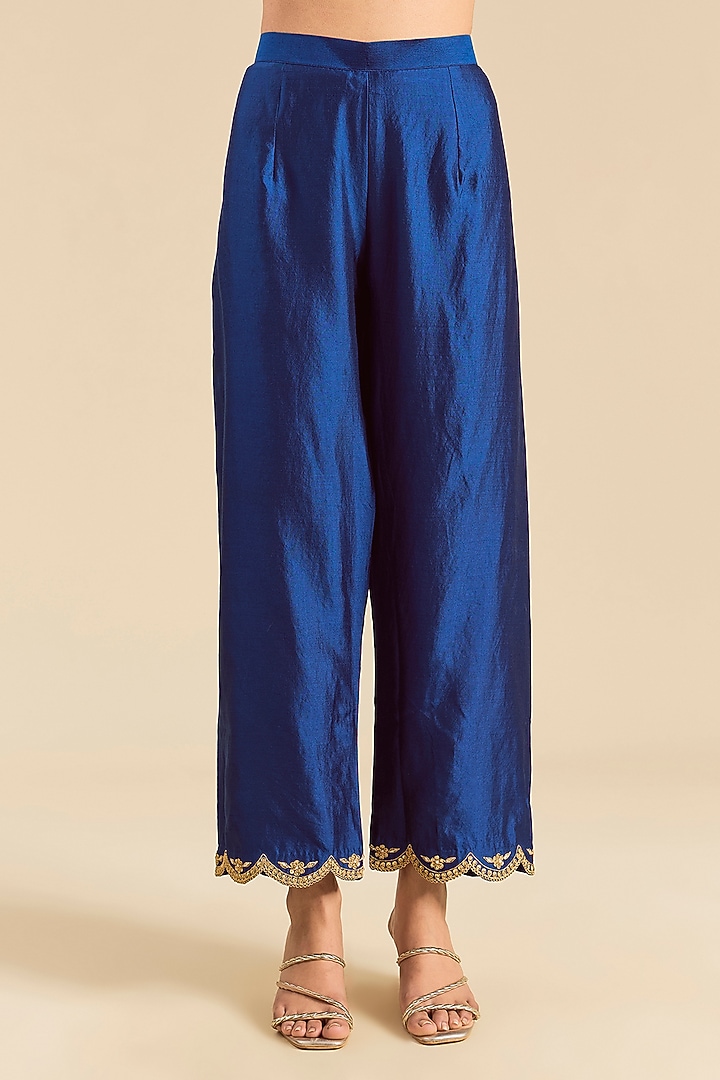 Green & Blue Spun Silk Pearl Work Kurta Set by SURBHI SHAH at Pernia's Pop Up Shop