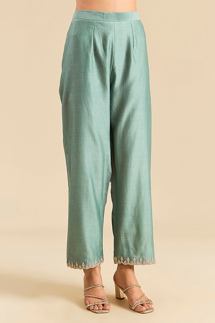 Sea Blue Chanderi Pearl Work Kurta Set by SURBHI SHAH at Pernia's Pop Up Shop