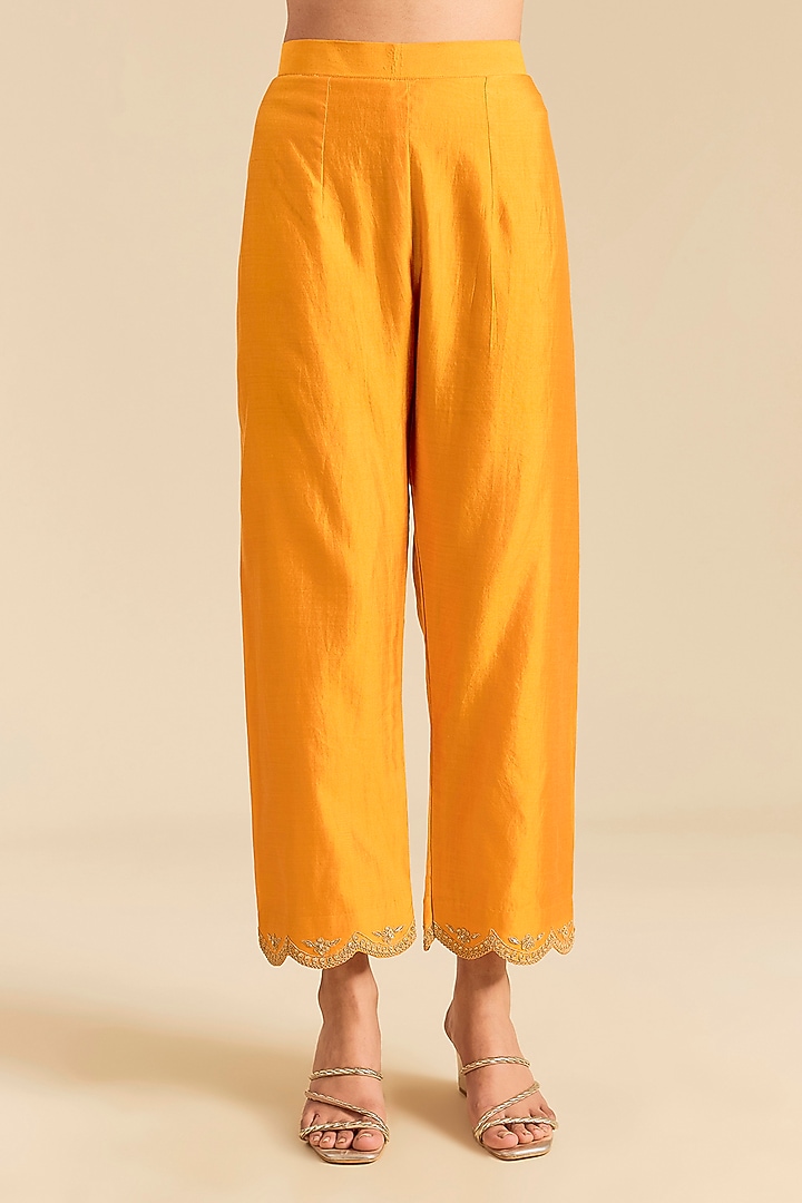 Mango Yellow Spun Silk Marori Work Angrakha Kurta Set by SURBHI SHAH at Pernia's Pop Up Shop