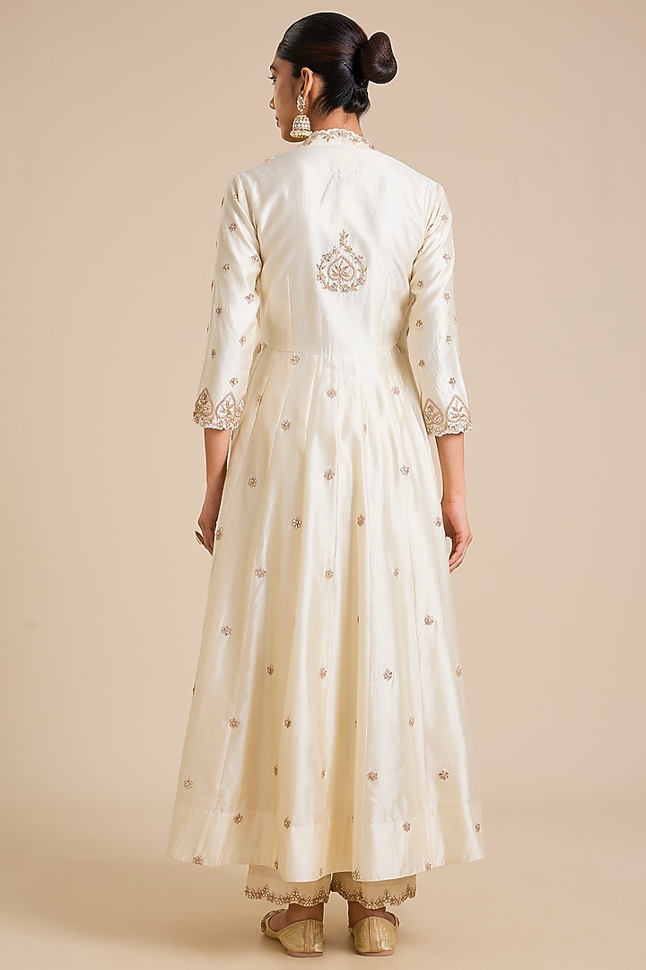 Ivory Spun Silk Marori Work Angrakha Set by SURBHI SHAH at Pernia's Pop Up Shop