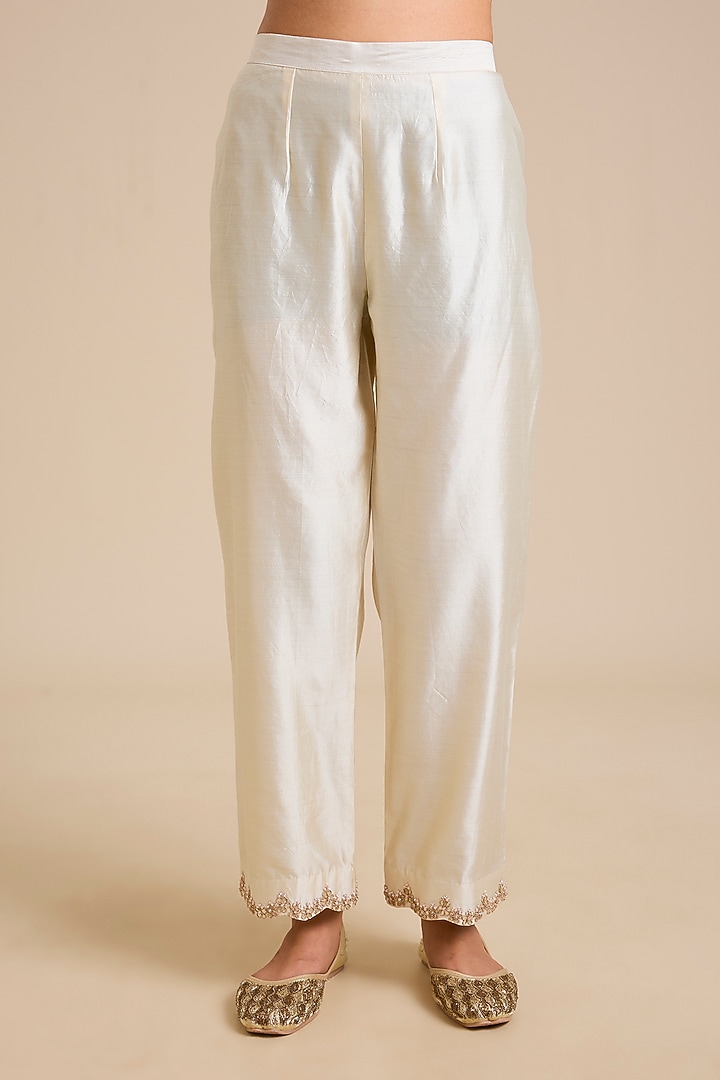 Ivory Spun Silk Marori Work Angrakha Set by SURBHI SHAH at Pernia's Pop Up Shop