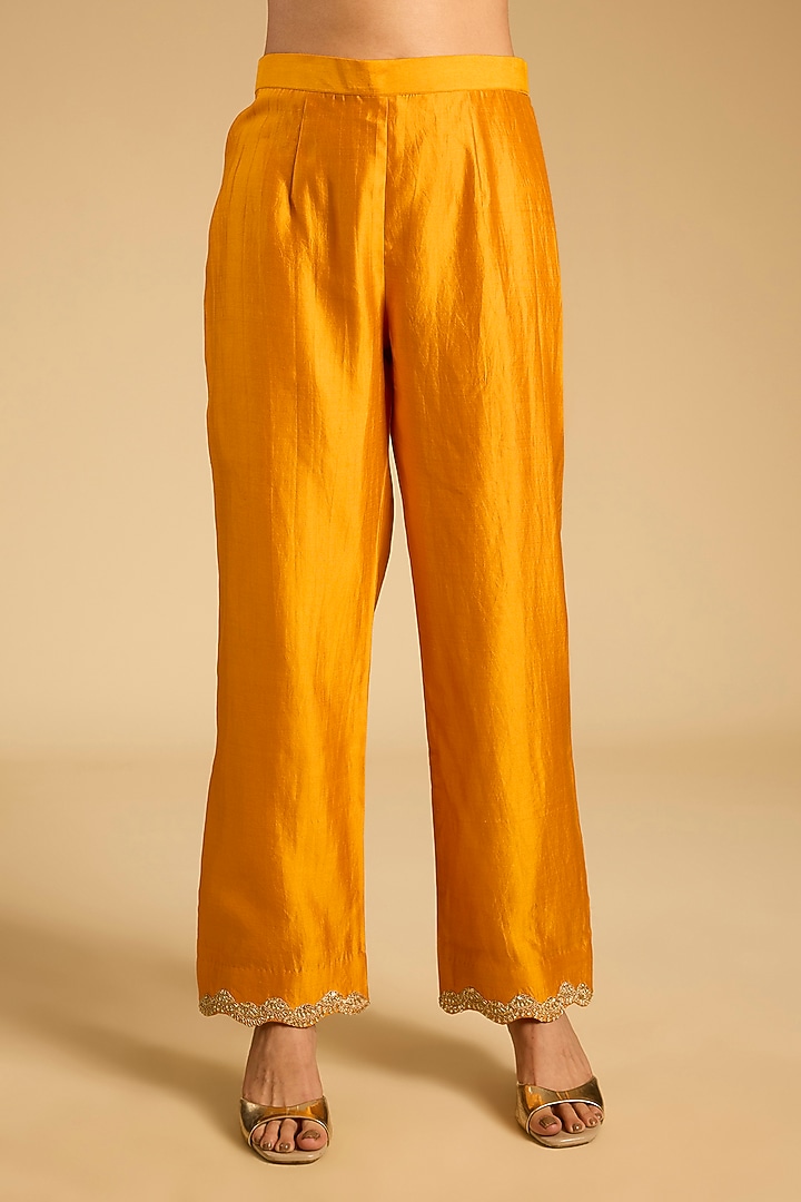 Mango Yellow Spun Silk Marori Work Angrakha Kurta Set by SURBHI SHAH at Pernia's Pop Up Shop