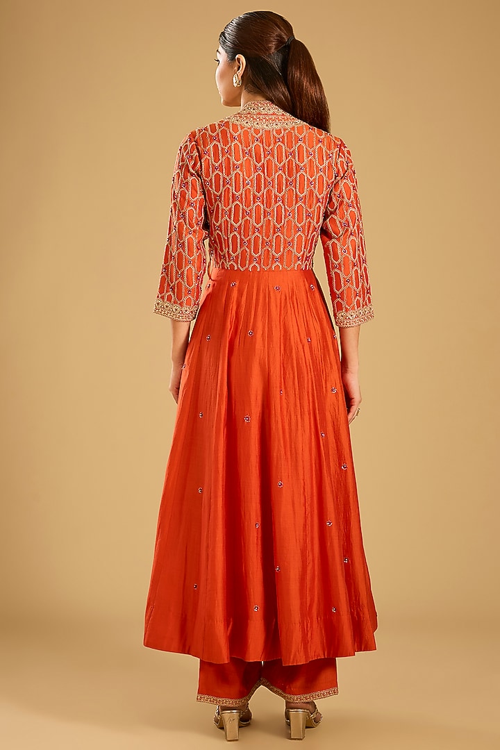 Orange Spun Silk Kurta Set by SURBHI SHAH at Pernia's Pop Up Shop