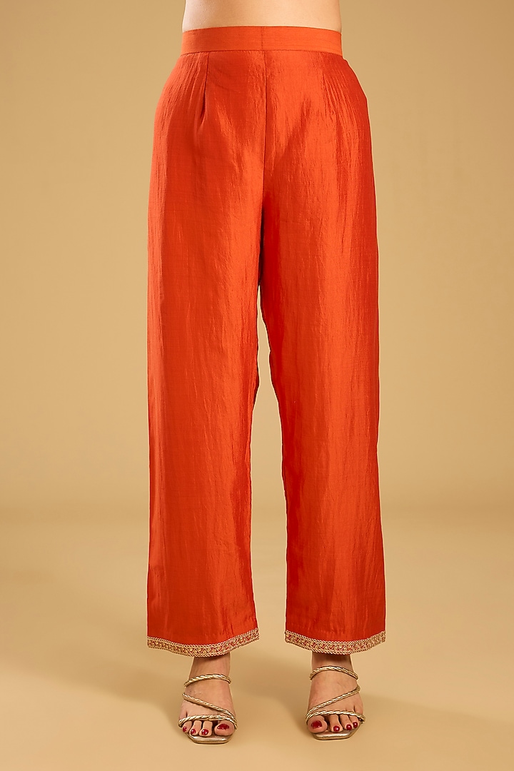 Orange Spun Silk Kurta Set by SURBHI SHAH at Pernia's Pop Up Shop