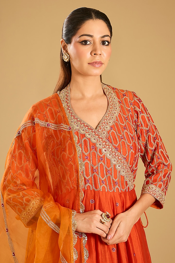 Orange Spun Silk Kurta Set by SURBHI SHAH at Pernia's Pop Up Shop