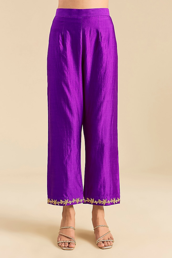 Purple Spun Silk Marori Work Angrakha Kurta Set by SURBHI SHAH at Pernia's Pop Up Shop