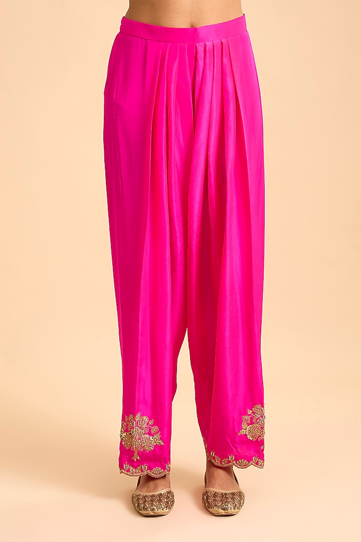 Yellow & Pink Spun SIlk Leheriya Kurta Set by Surbhi Shah at Pernia's Pop Up Shop