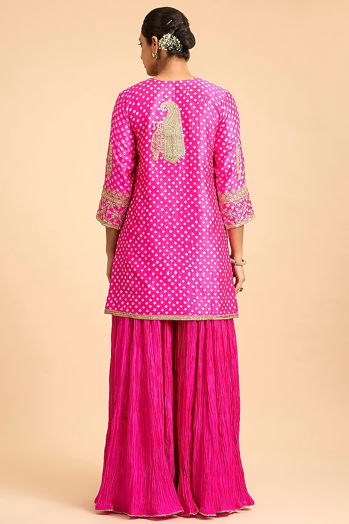 Rani Pink Kora Silk Crushed Wedding Sharara Ser by Surbhi Shah at Pernia's Pop Up Shop