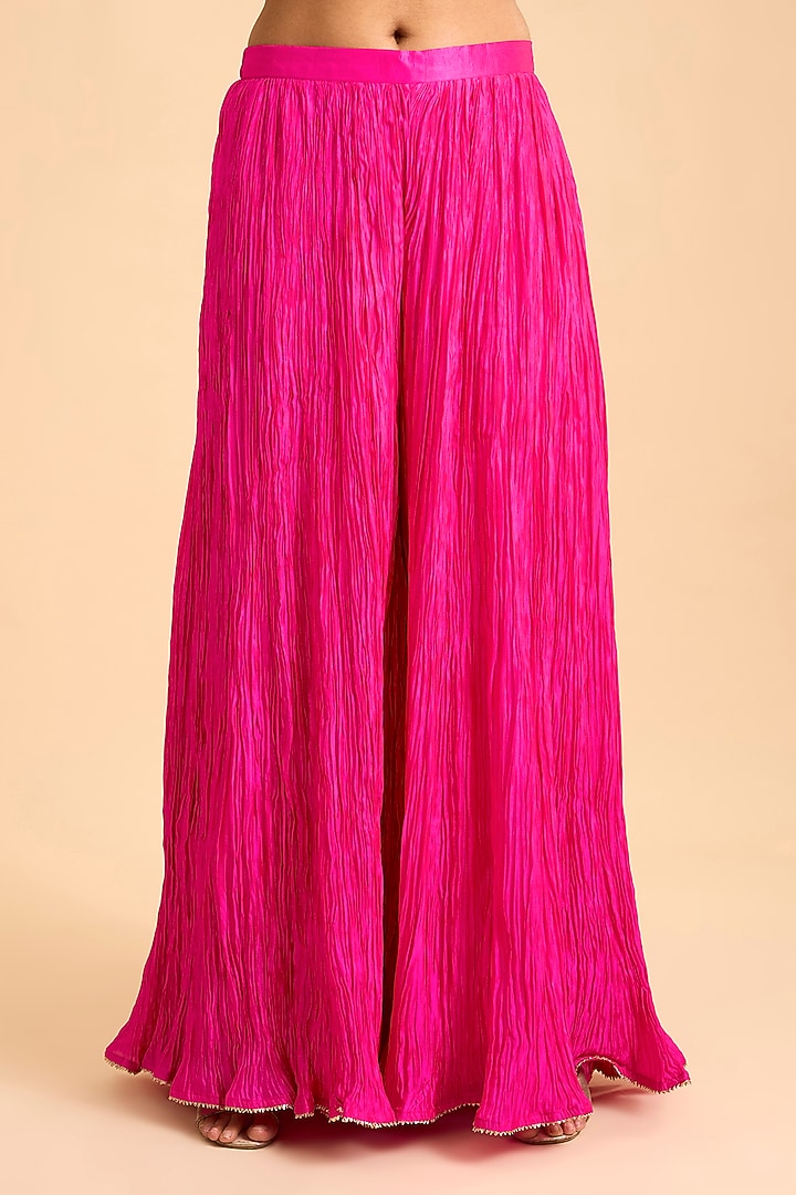 Rani Pink Kora Silk Crushed Wedding Sharara Ser by Surbhi Shah at Pernia's Pop Up Shop