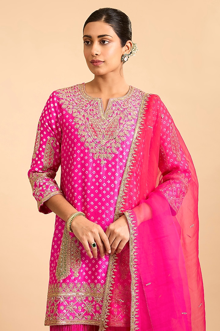 Rani Pink Kora Silk Crushed Wedding Sharara Ser by Surbhi Shah at Pernia's Pop Up Shop
