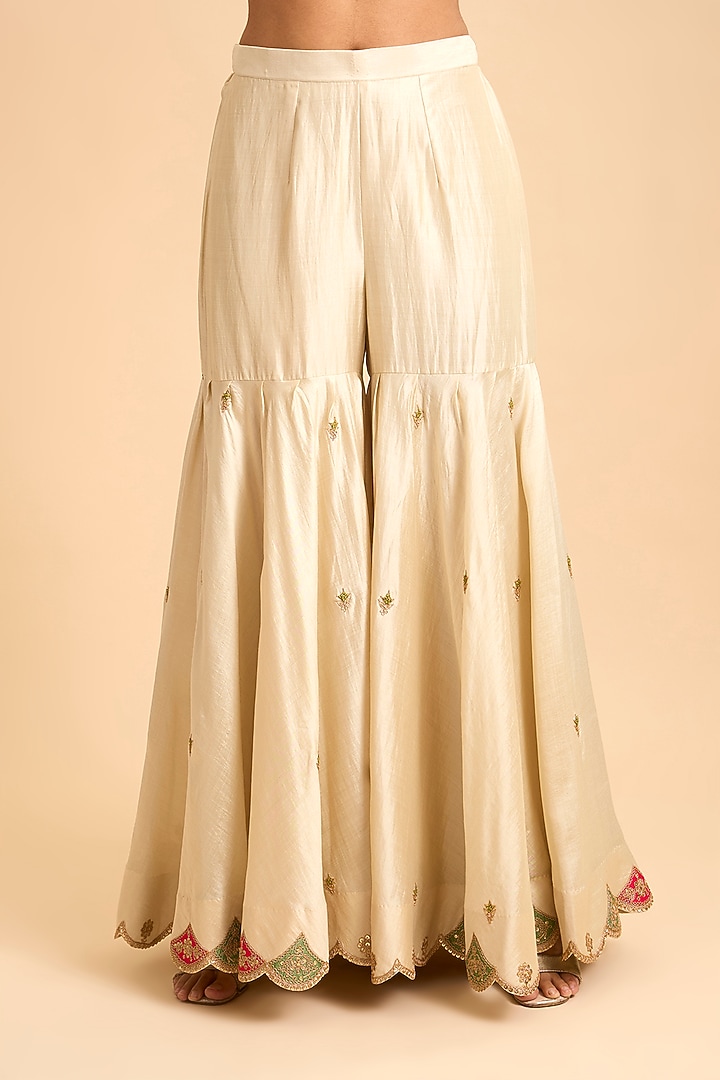 Pearl White & Navy Blue Spun Silk Leheriya Wedding Sharara Set by Surbhi Shah at Pernia's Pop Up Shop