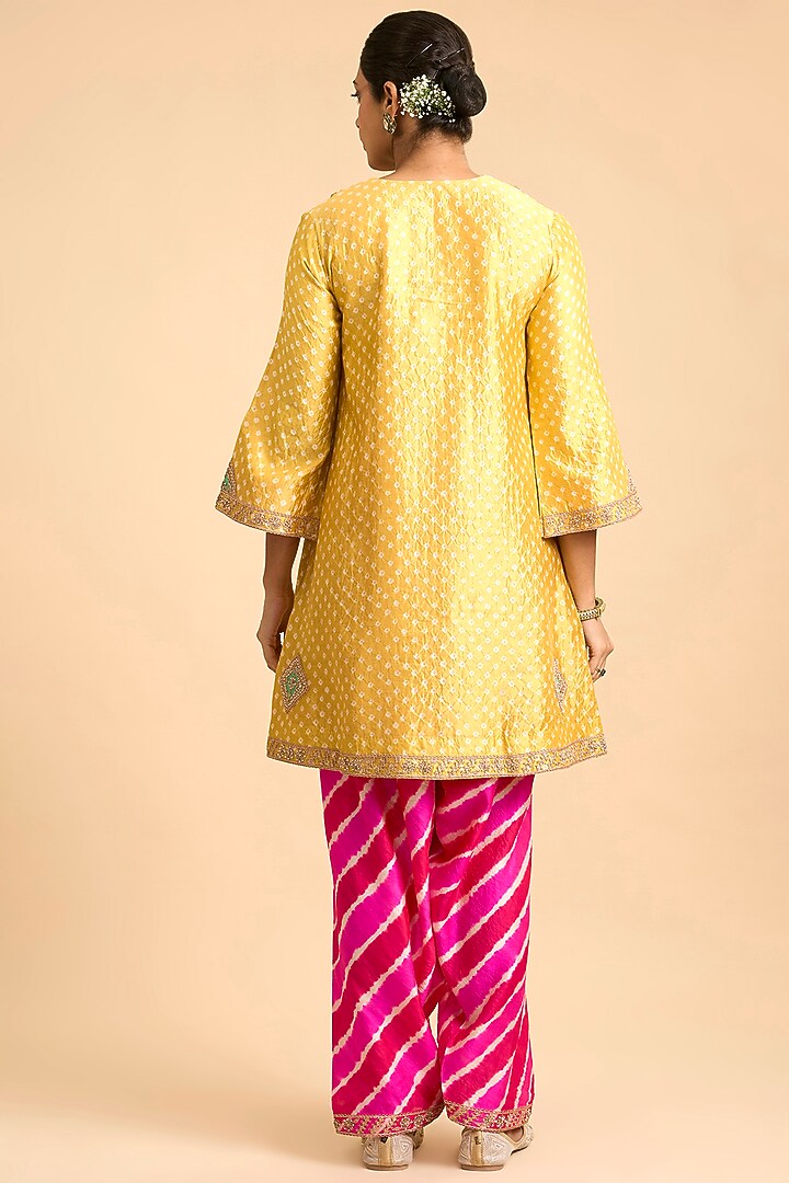 Pastel Mango Spun Silk Gota Embroidered Kurta Set by Surbhi Shah at Pernia's Pop Up Shop