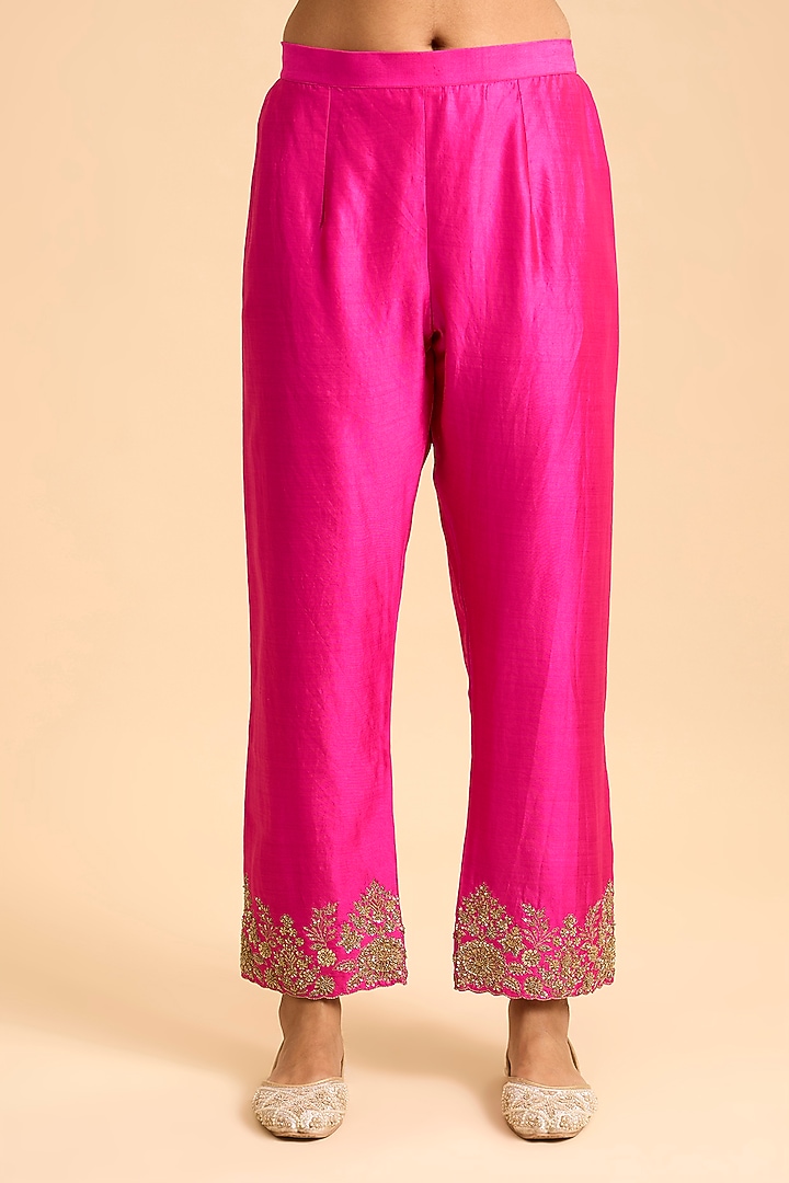 Hot Pink Spun Silk Leheriya Kurta Set by Surbhi Shah at Pernia's Pop Up Shop