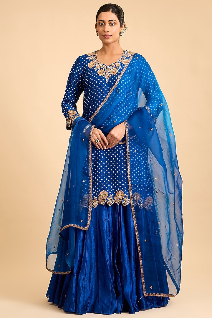 Midnight Blue Spun Silk Mukesh Work Kurta Set by Surbhi Shah at Pernia's Pop Up Shop