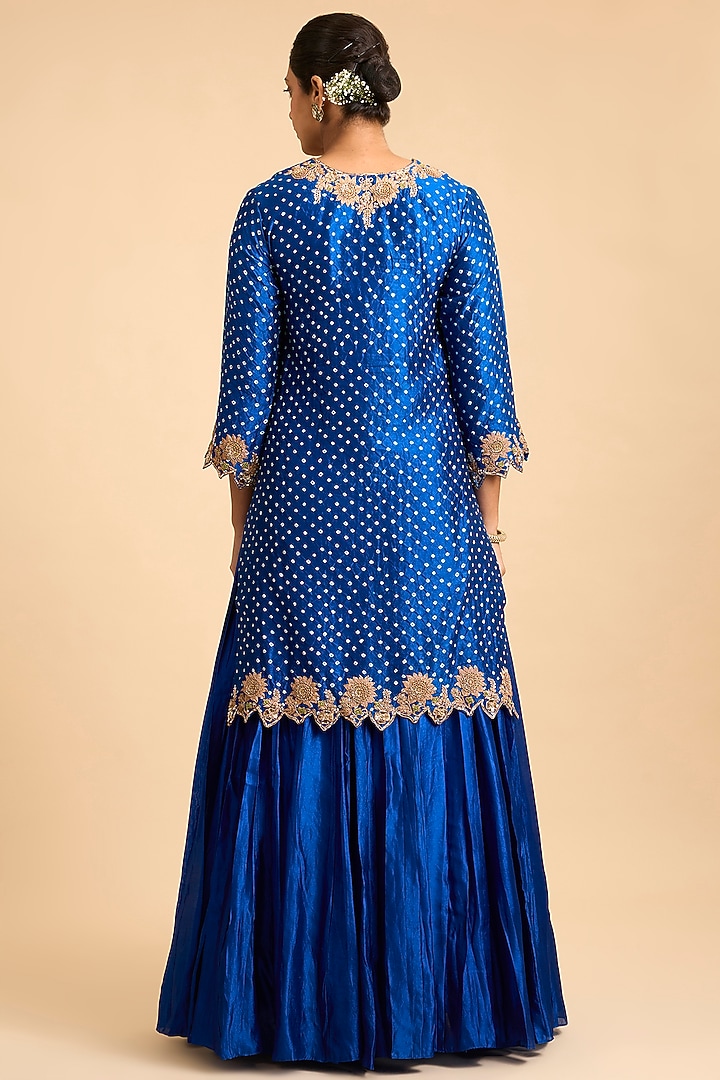 Midnight Blue Spun Silk Mukesh Work Kurta Set by Surbhi Shah at Pernia's Pop Up Shop