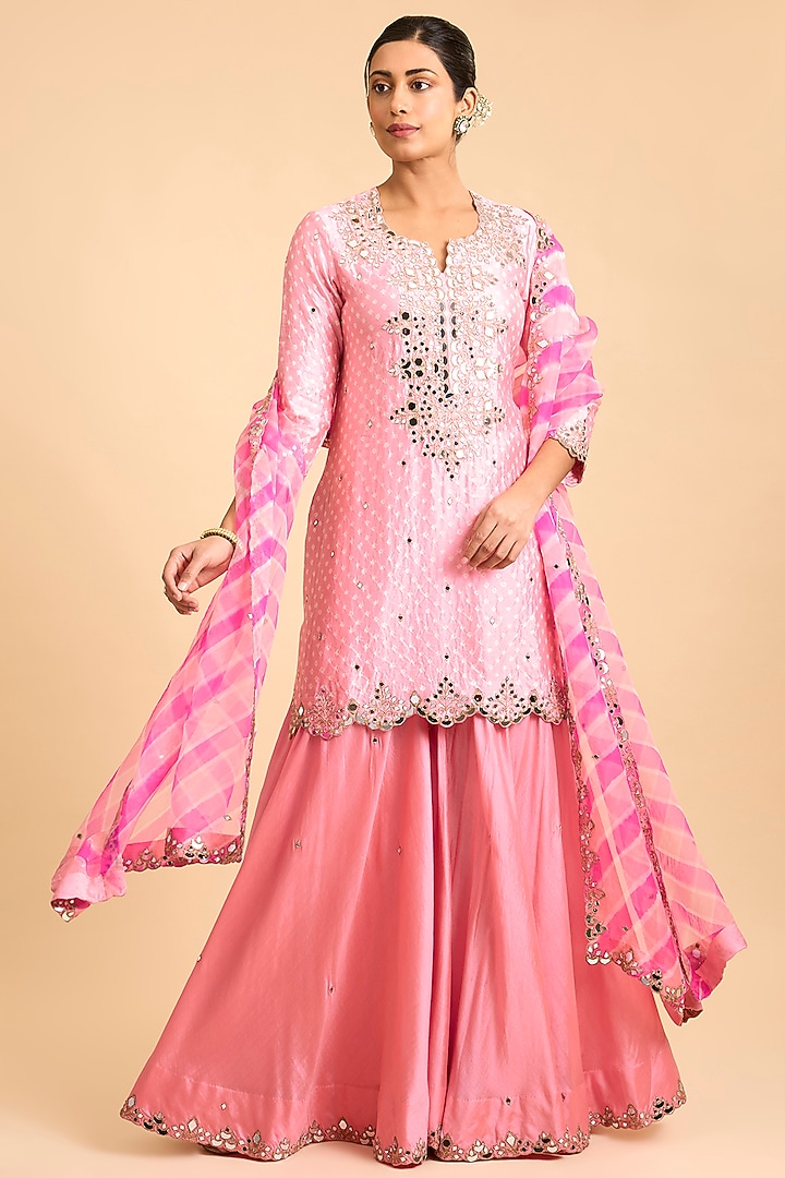 Powder Raspberry Pink Spun Silk Wedding Sharara Set by Surbhi Shah at Pernia's Pop Up Shop