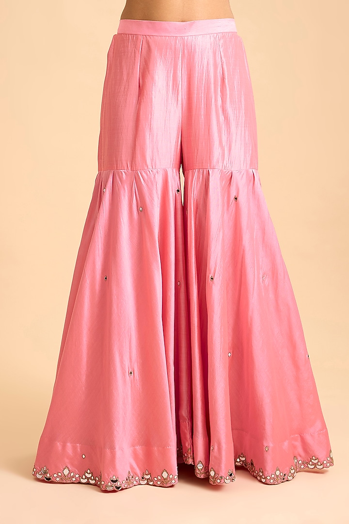 Powder Raspberry Pink Spun Silk Wedding Sharara Set by Surbhi Shah at Pernia's Pop Up Shop