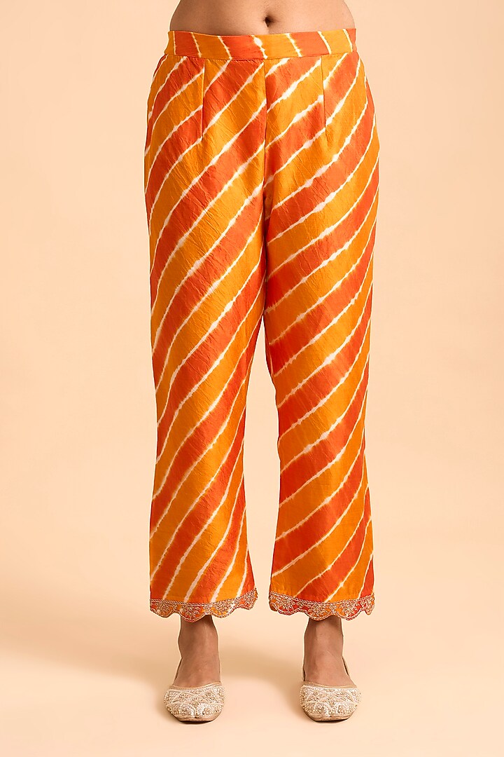 Orange Spun Silk Mukesh Embroidered Kurta Set by Surbhi Shah at Pernia's Pop Up Shop