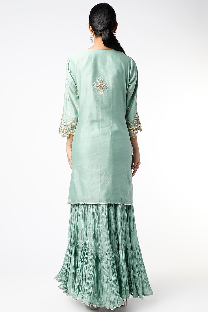 Powder Blue Pure Chanderi Wedding Sharara Set by SURBHI SHAH at Pernia's Pop Up Shop