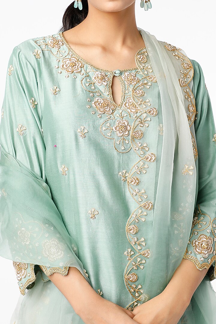 Powder Blue Pure Chanderi Wedding Sharara Set by SURBHI SHAH at Pernia's Pop Up Shop
