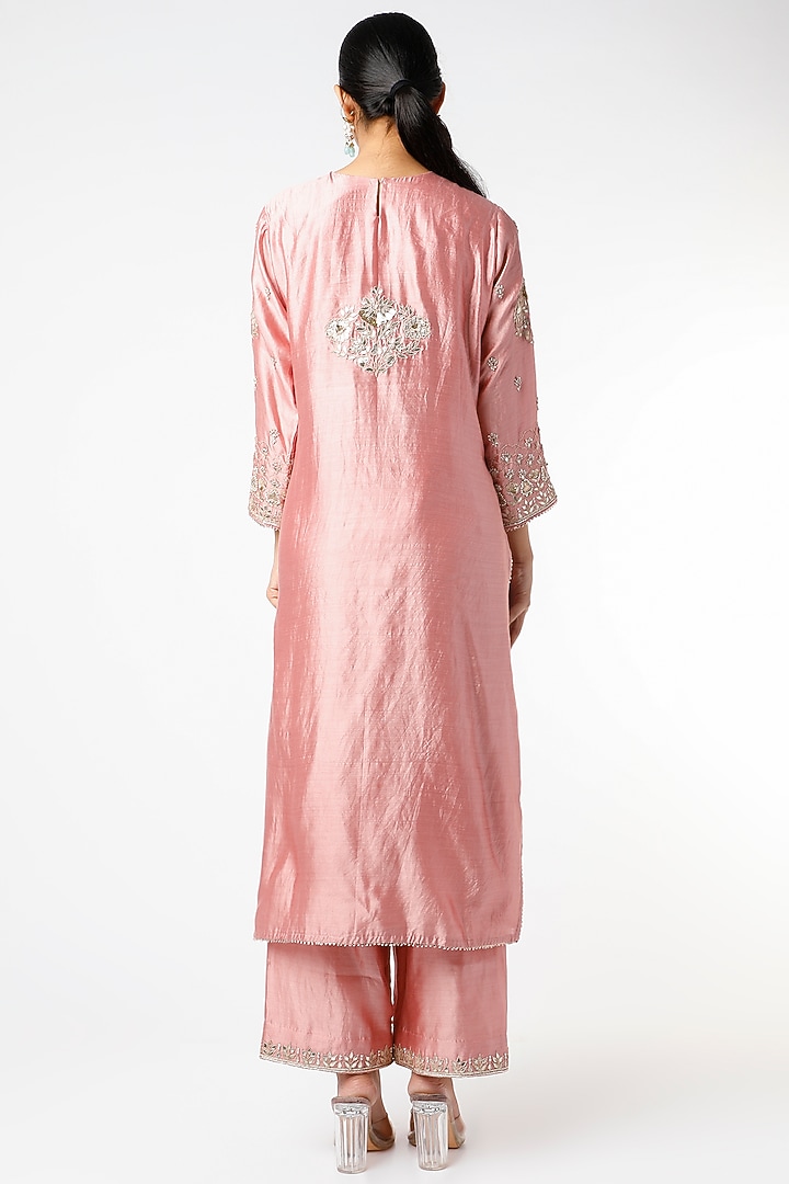 Rose Gold Hand Embroidered Kurta Set by SURBHI SHAH at Pernia's Pop Up Shop