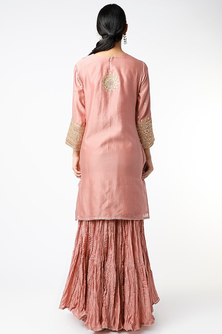 Rose Gold Pure Chanderi Wedding Sharara Set by SURBHI SHAH at Pernia's Pop Up Shop