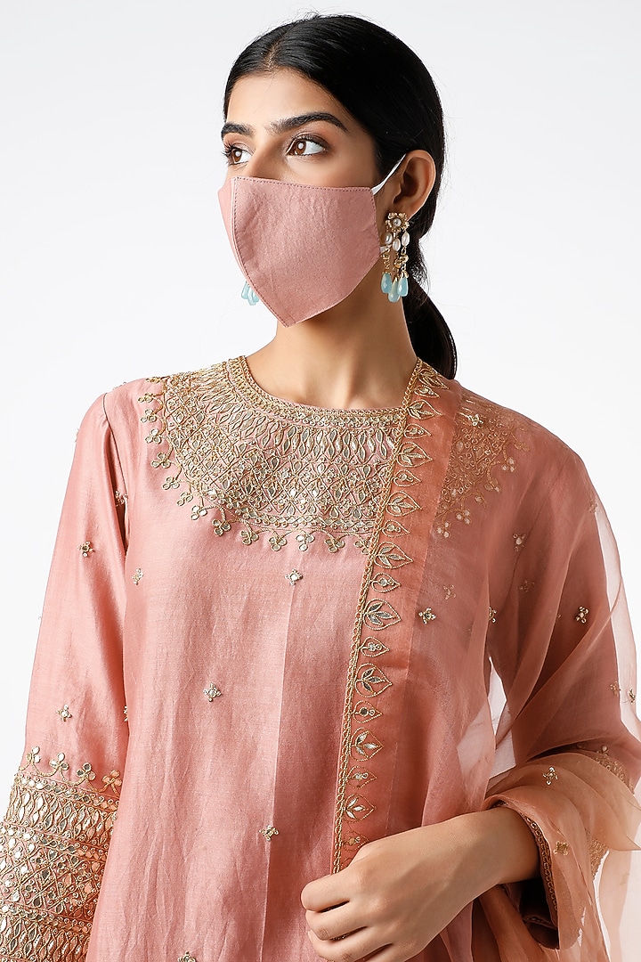 Rose Gold Pure Chanderi Wedding Sharara Set by SURBHI SHAH at Pernia's Pop Up Shop