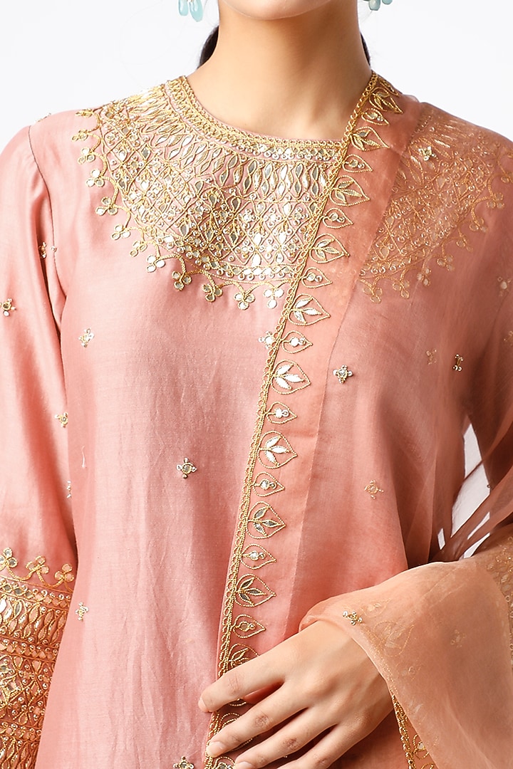 Rose Gold Pure Chanderi Wedding Sharara Set by SURBHI SHAH at Pernia's Pop Up Shop
