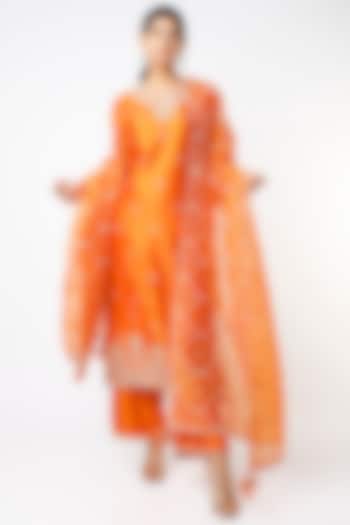 Orange Pure Spun Silk Sharara Set by SURBHI SHAH