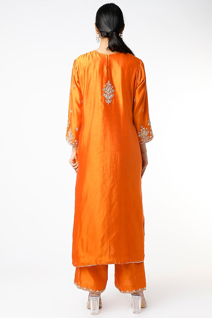 Orange Pure Spun Silk Wedding Sharara Set by SURBHI SHAH at Pernia's Pop Up Shop