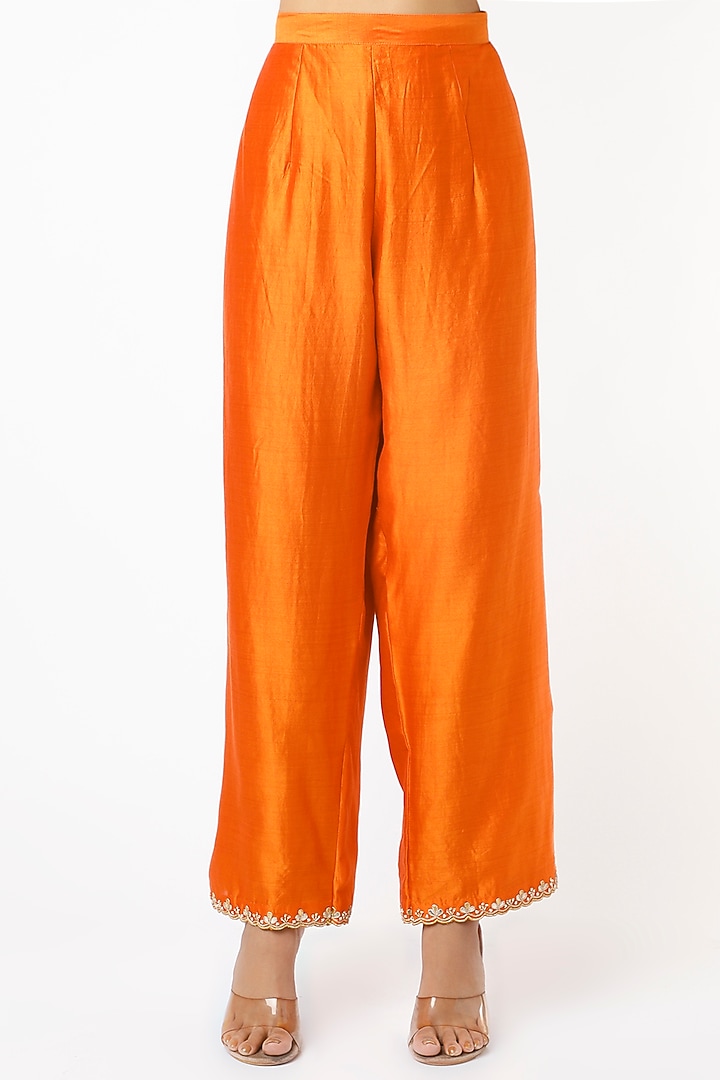 Orange Pure Spun Silk Wedding Sharara Set by SURBHI SHAH at Pernia's Pop Up Shop