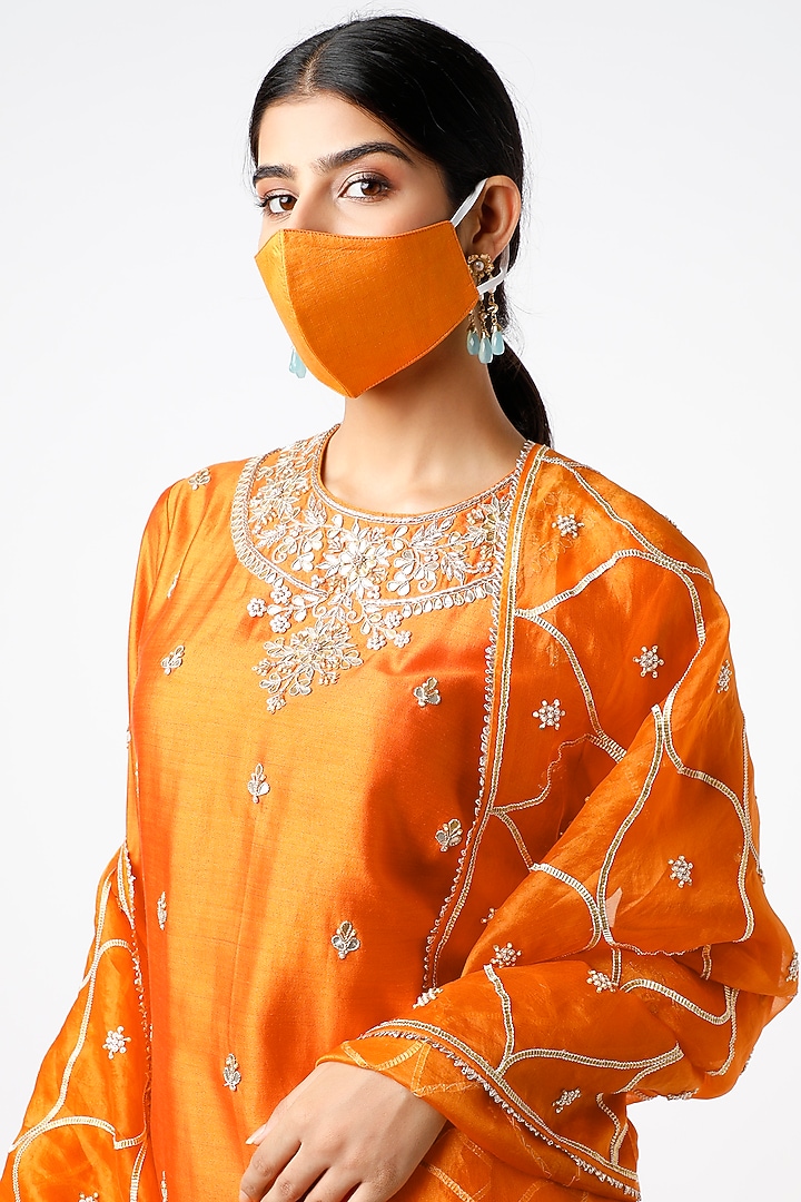 Orange Pure Spun Silk Wedding Sharara Set by SURBHI SHAH at Pernia's Pop Up Shop