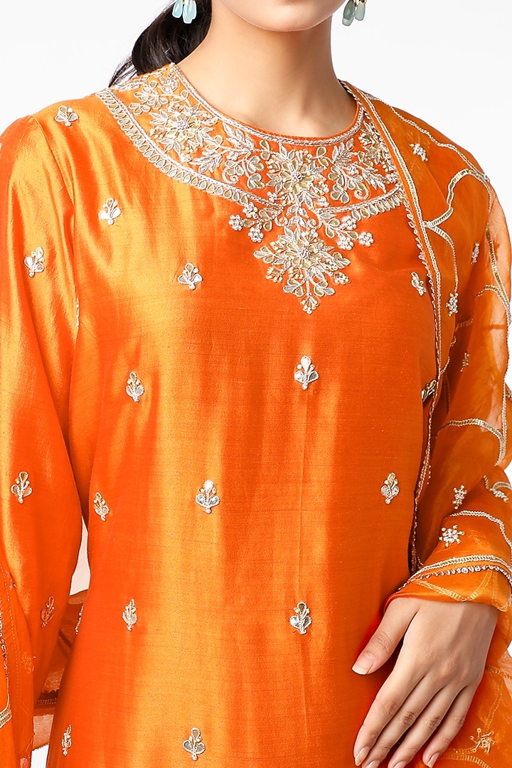 Orange Pure Spun Silk Wedding Sharara Set by SURBHI SHAH at Pernia's Pop Up Shop