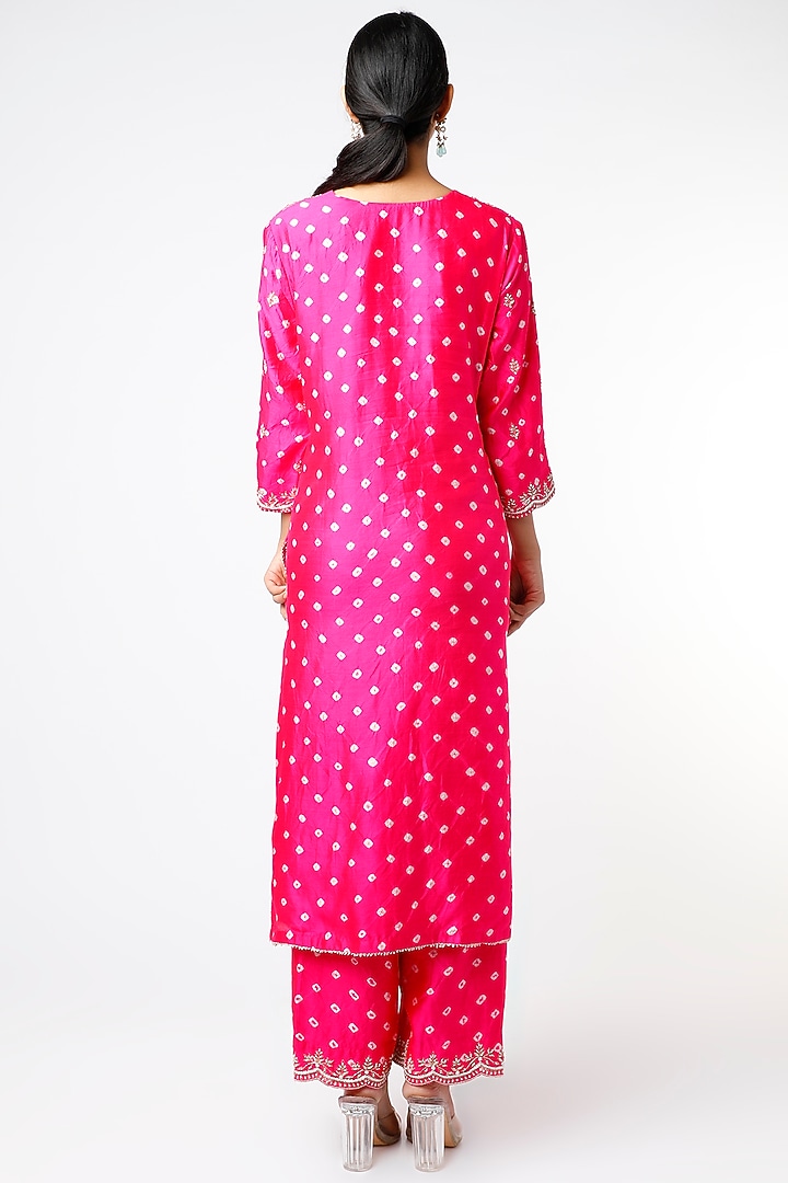 Magenta Hand Embroidered Bandhej Kurta Set by SURBHI SHAH at Pernia's Pop Up Shop