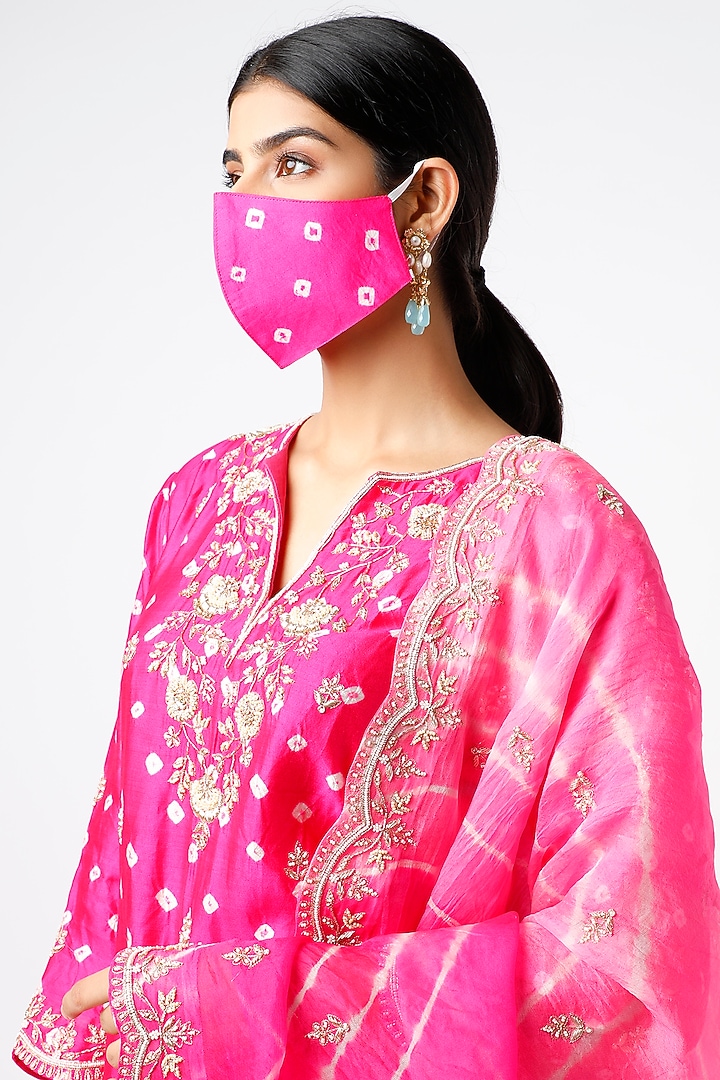 Magenta Hand Embroidered Bandhej Kurta Set by SURBHI SHAH at Pernia's Pop Up Shop