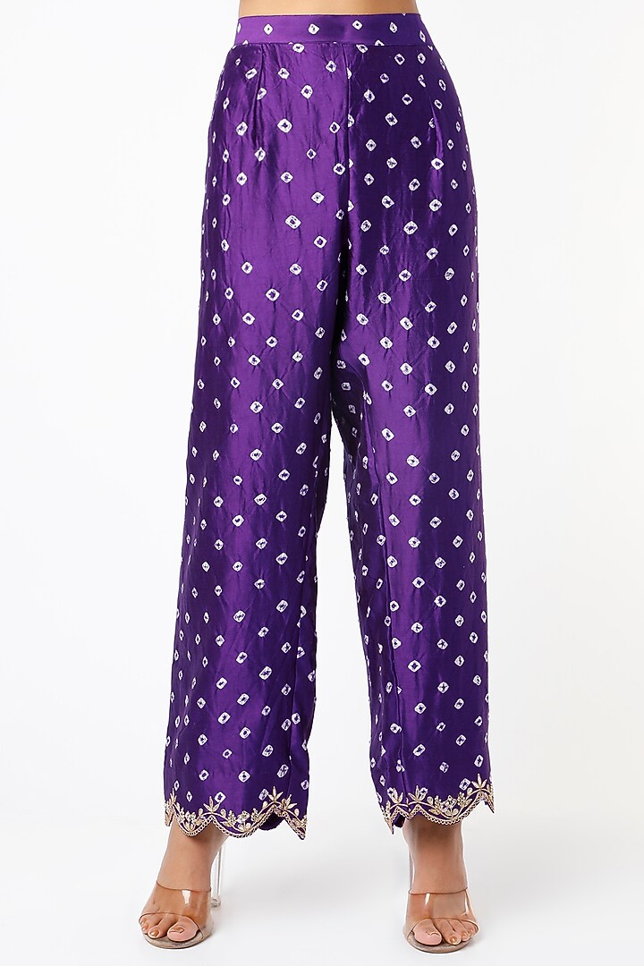 Purple Hand Embroidered Bandhej Kurta Set by SURBHI SHAH at Pernia's Pop Up Shop