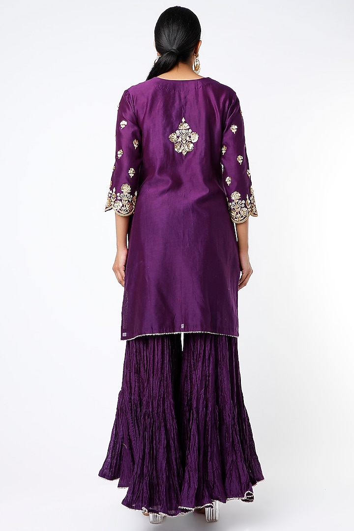 Purple Chanderi Silk Wedding Sharara Set by SURBHI SHAH at Pernia's Pop Up Shop