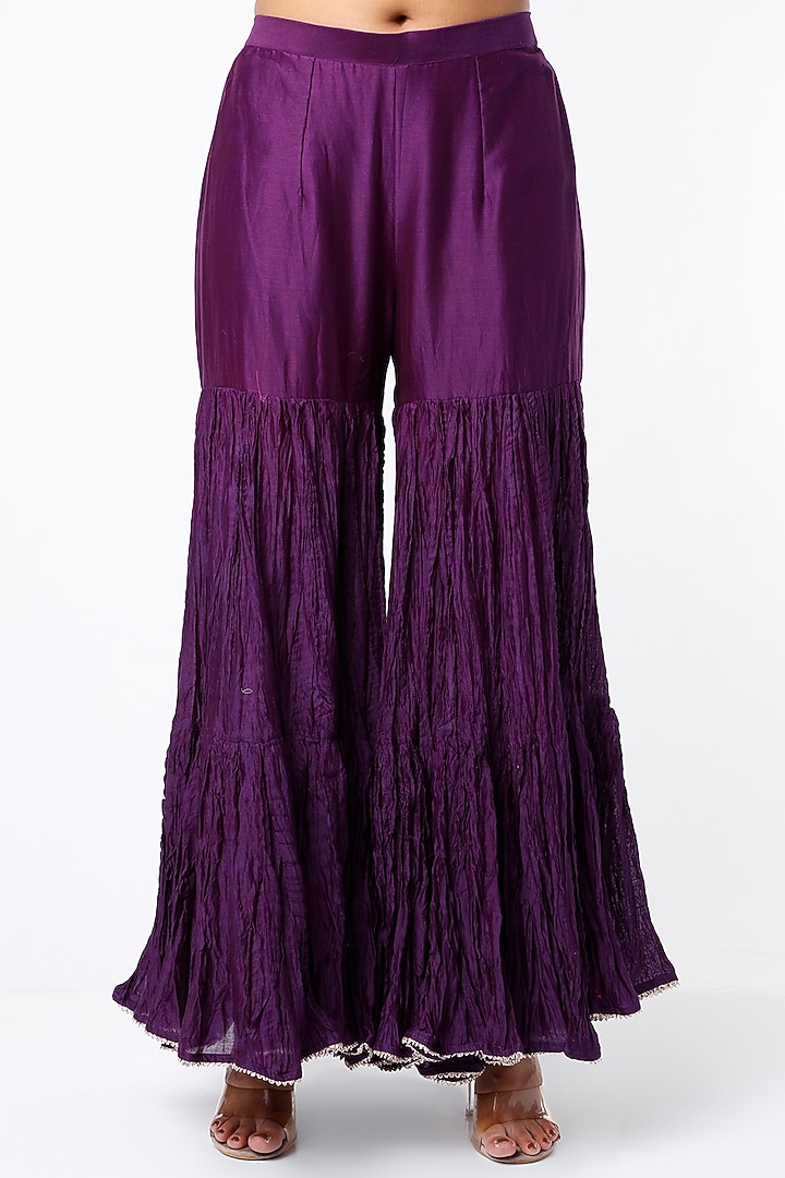 Purple Chanderi Silk Wedding Sharara Set by SURBHI SHAH at Pernia's Pop Up Shop