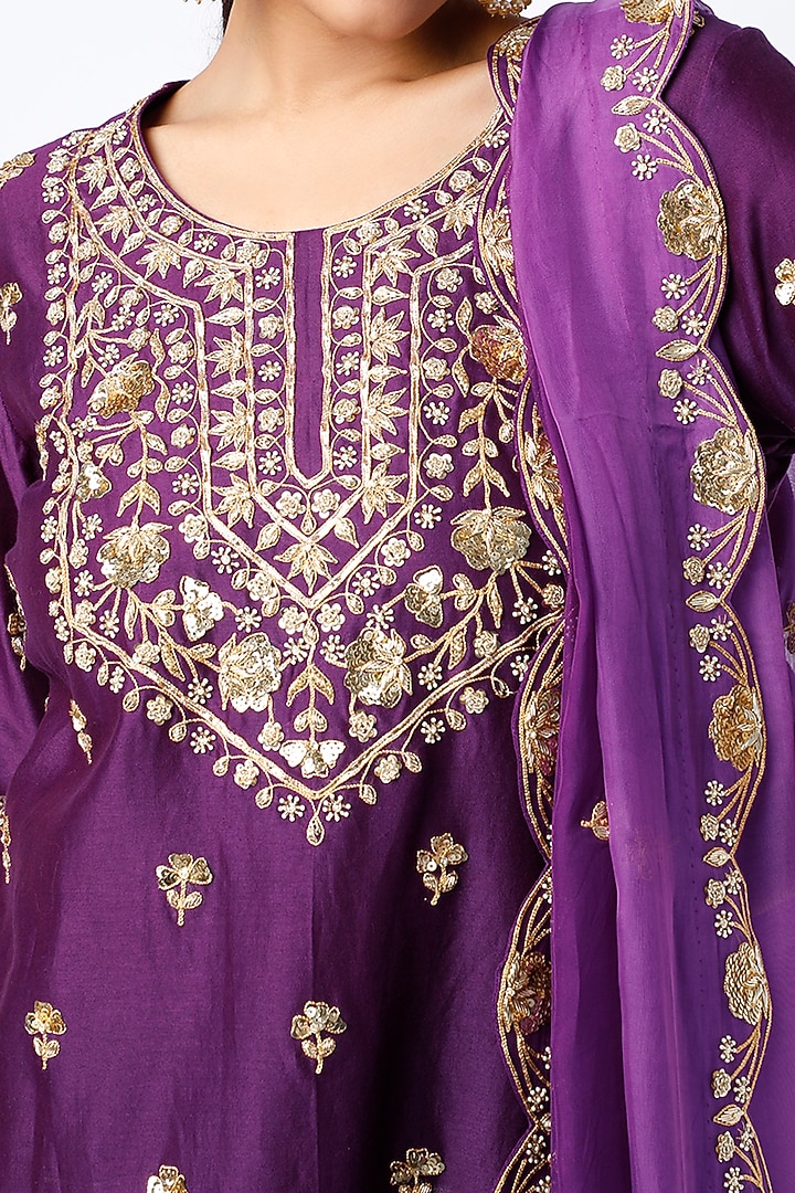 Purple Chanderi Silk Wedding Sharara Set by SURBHI SHAH at Pernia's Pop Up Shop