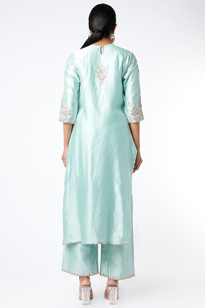 Powder Blue Hand Embroidered Kurta Set by SURBHI SHAH at Pernia's Pop Up Shop