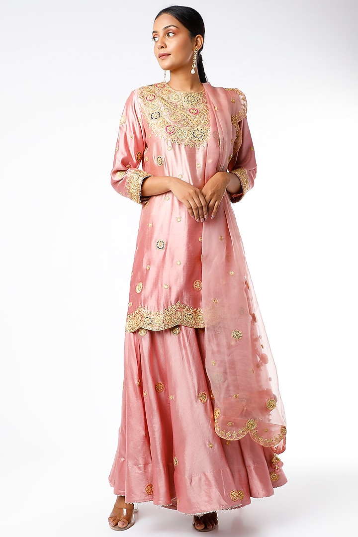Rose Gold Spun Silk Wedding Sharara Set by SURBHI SHAH at Pernia's Pop Up Shop