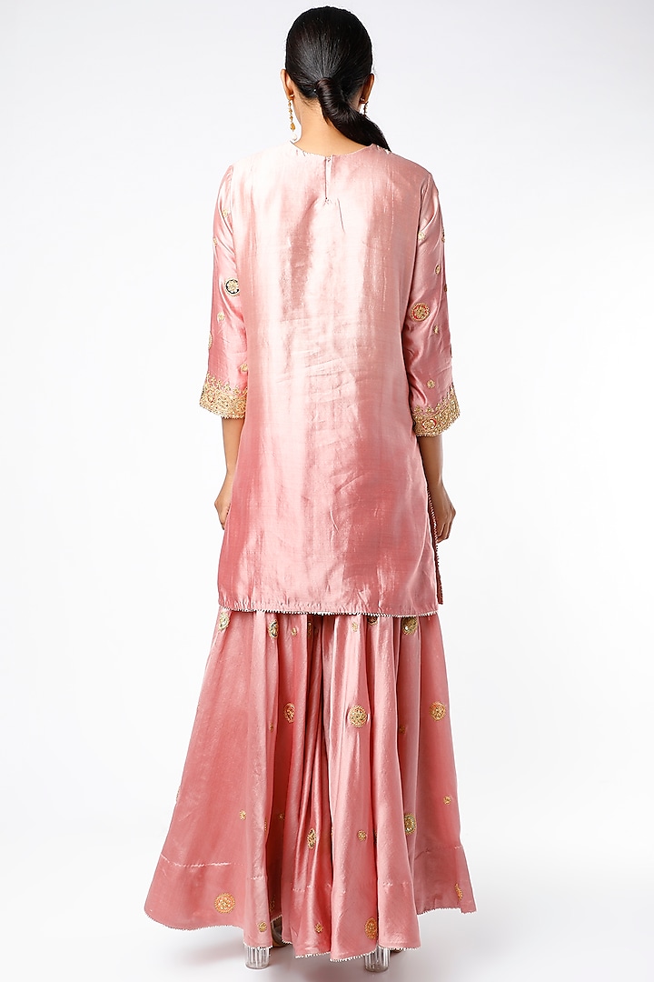Rose Gold Spun Silk Wedding Sharara Set by SURBHI SHAH at Pernia's Pop Up Shop