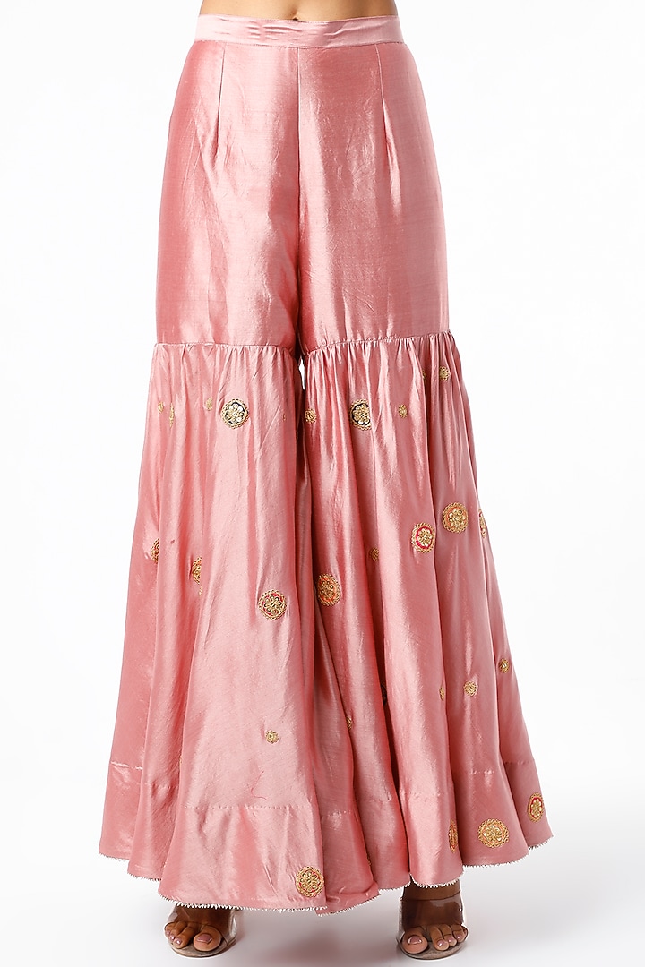 Rose Gold Spun Silk Wedding Sharara Set by SURBHI SHAH at Pernia's Pop Up Shop