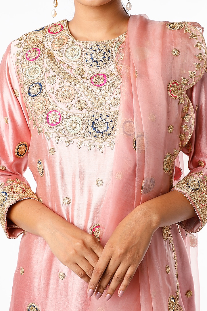Rose Gold Spun Silk Wedding Sharara Set by SURBHI SHAH at Pernia's Pop Up Shop
