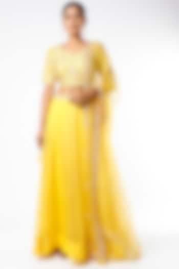 Yellow Pure Organza Lehenga Set by SURBHI SHAH